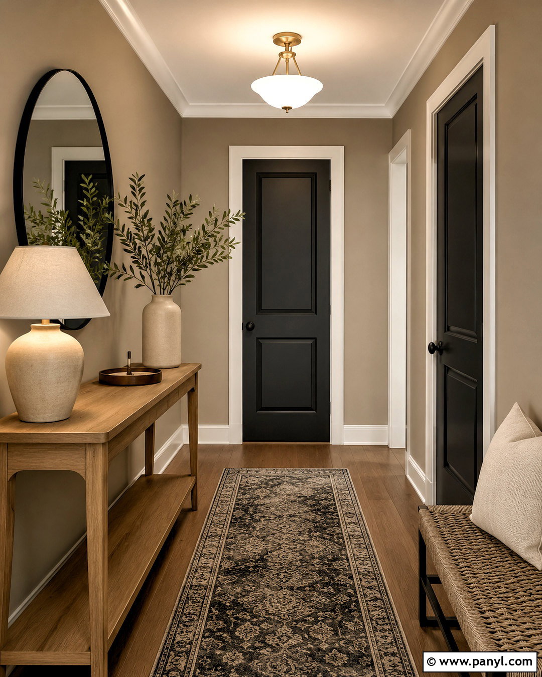 Taupe Entryway Walls With Black Doors - 35 Taupe Wall Color Ideas