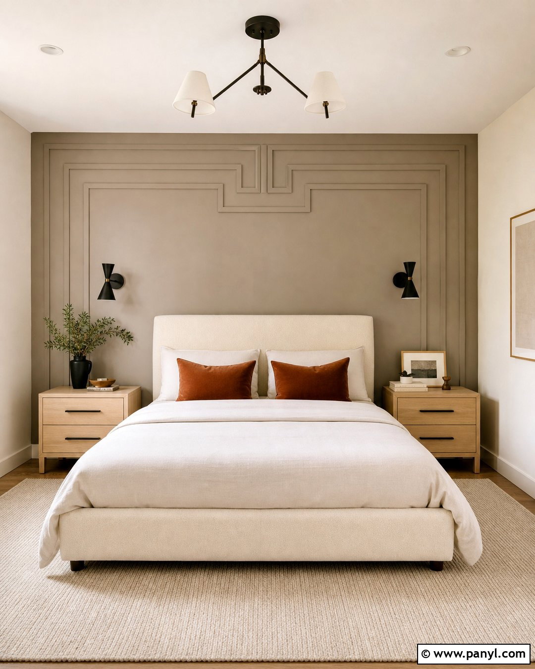 Taupe Geometric Trim Accent Wall - 30 Taupe Accent Wall Ideas