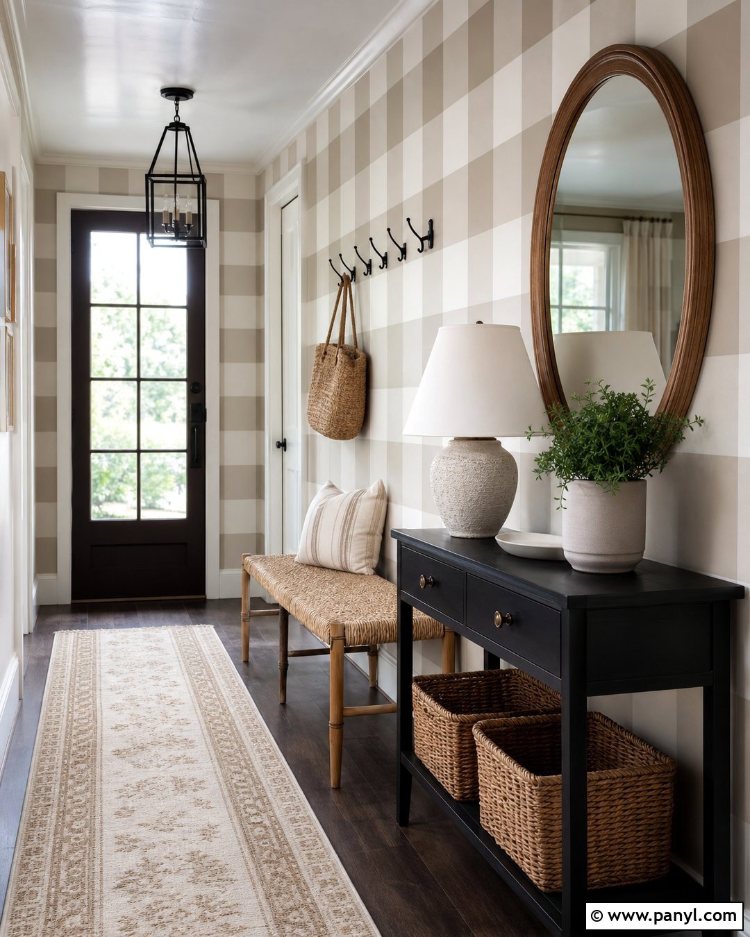 Taupe Gingham Painted Entryway Walls - 30 Gingham Painted Walls