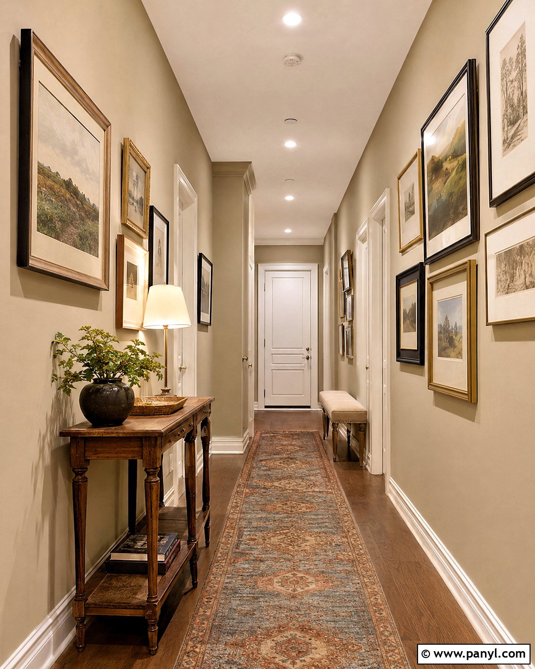 Taupe Hallway Walls With Gallery Art - 35 Taupe Wall Color Ideas