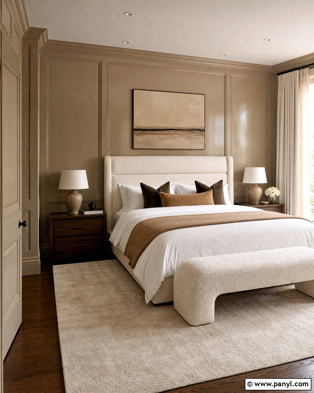 Taupe Lacquered Primary Bedroom Walls - 20 lacquered walls