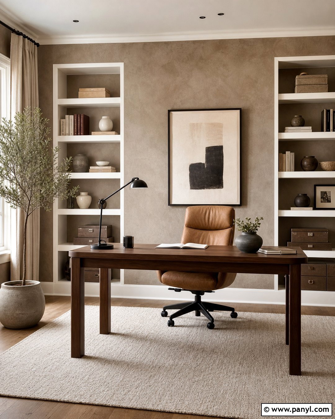 Taupe Limewash Home Office - 35 Line Wash Walls