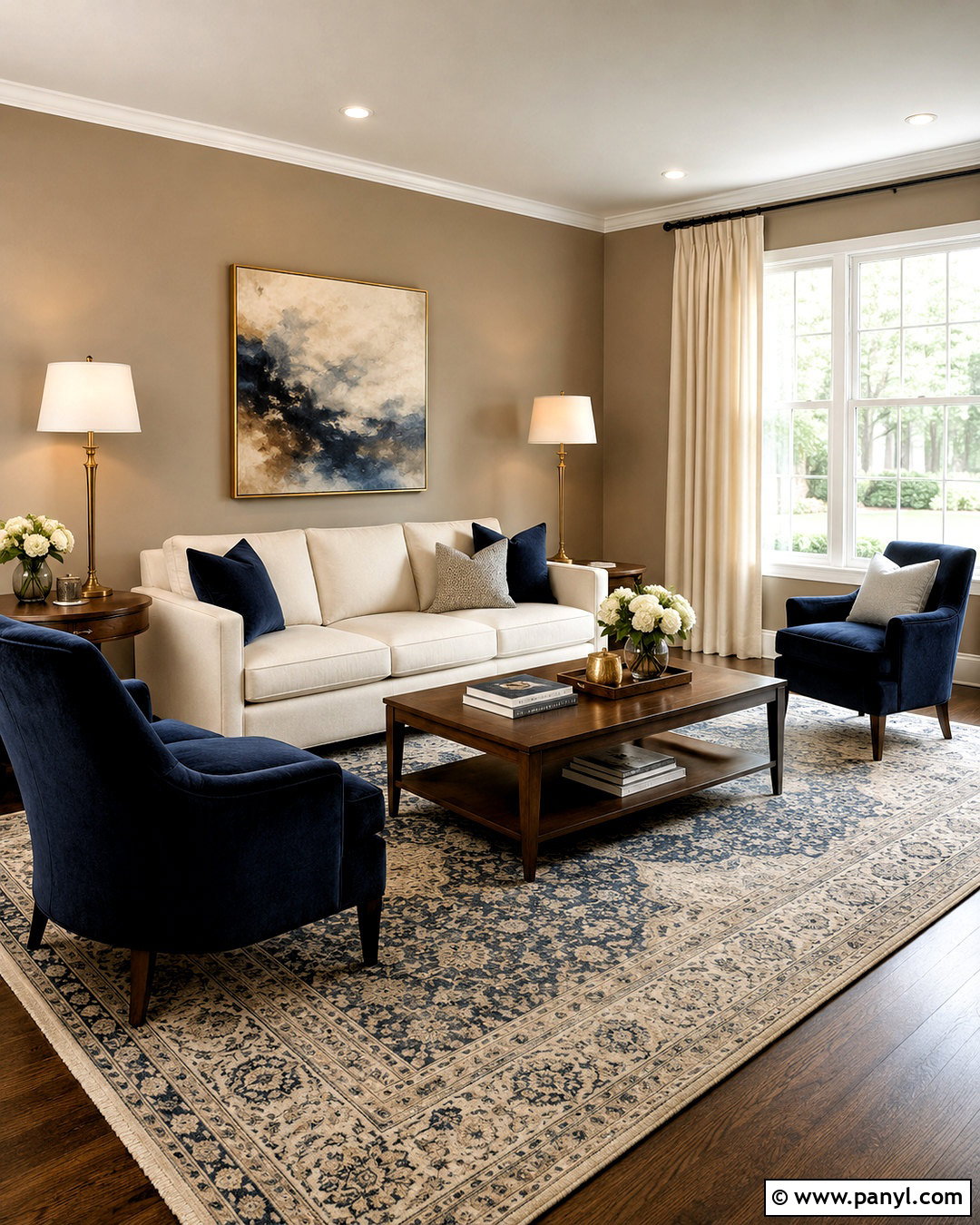 Taupe Living Room Walls With Navy Accents - 35 Taupe Wall Color Ideas