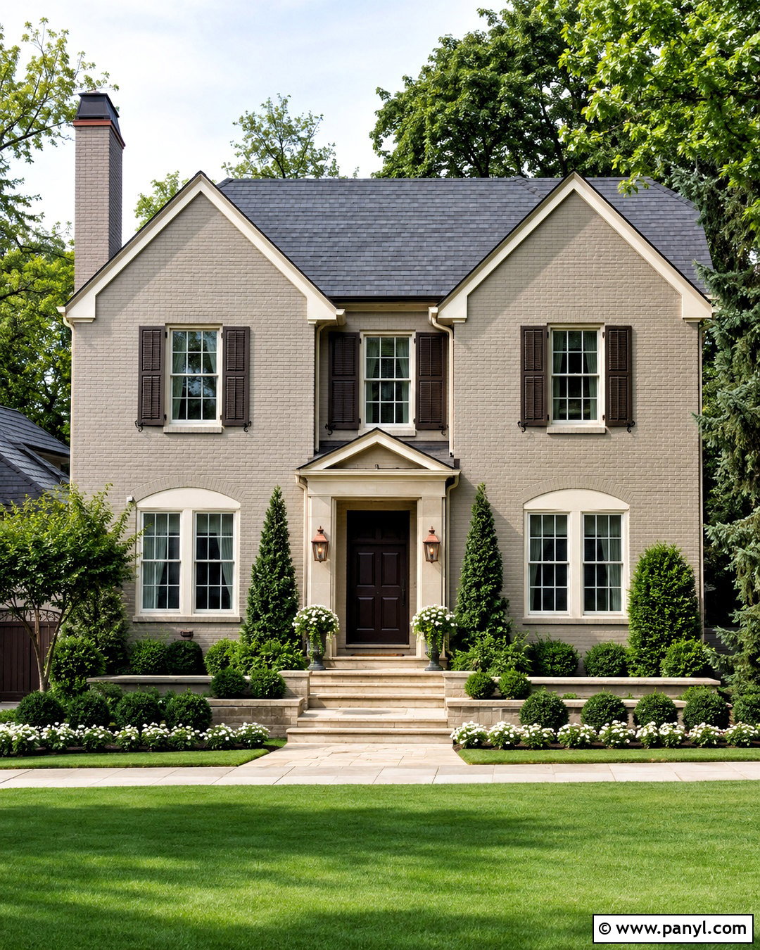 Taupe Painted Brick House - 20 painted brick house before and after ideas