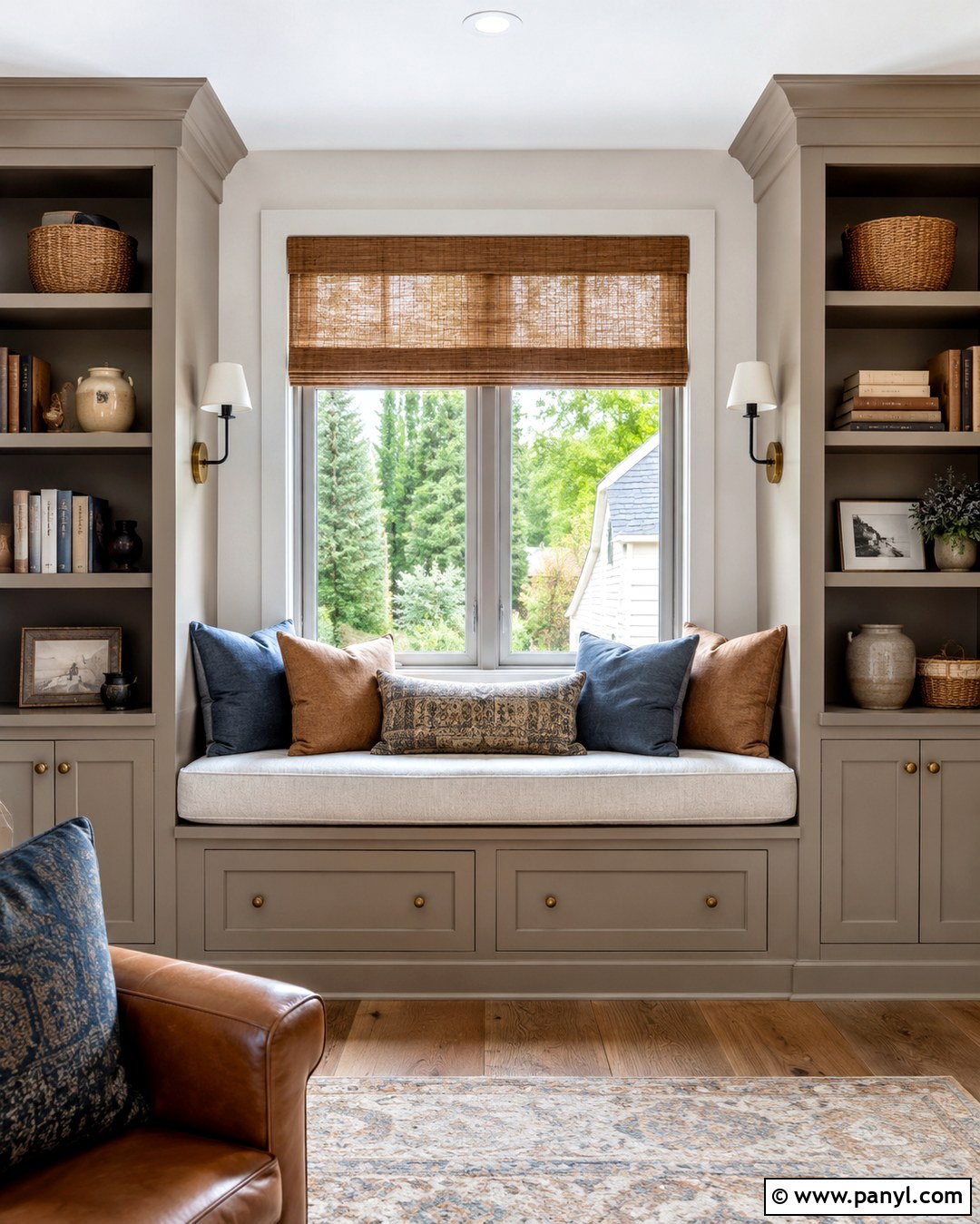 Taupe Painted Window Seat Built Ins - 20 White Walls Painted Built Ins