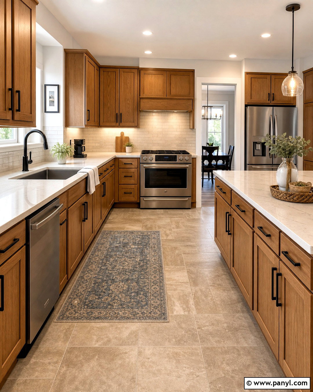 Taupe Travertine Look Flooring - 20 honey oak cabinets flooring ideas