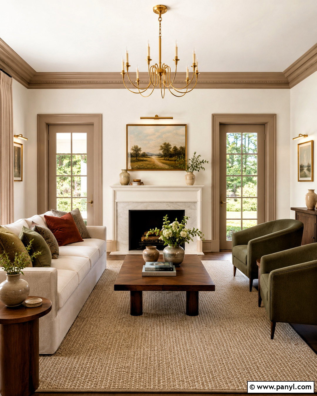 Taupe Trim With Brass Accents - 35 Taupe Trim White Walls