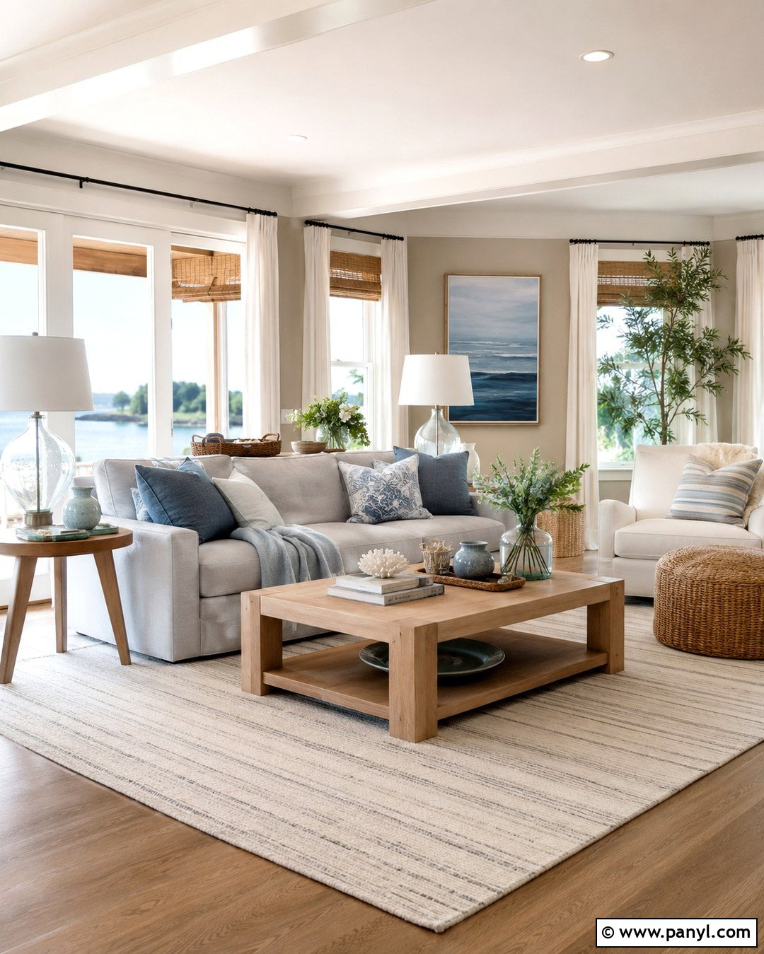 Taupe Walls With A Gray Couch And Coastal Blue - 20 Taupe Walls Grey Couch Ideas