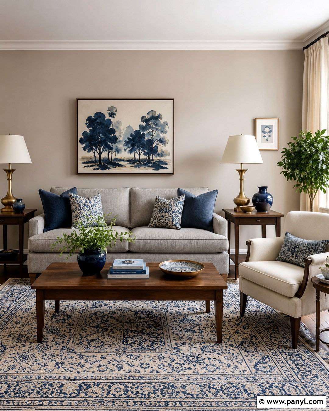 Taupe Walls With A Gray Couch And Navy Accents - 20 Taupe Walls Grey Couch Ideas