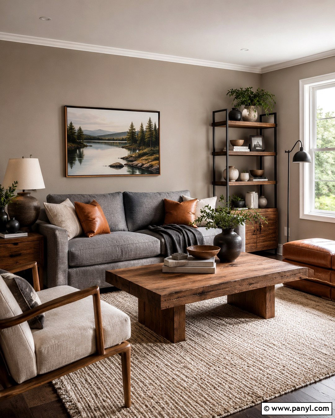 Taupe Walls With A Gray Couch And Wood Furniture - 20 Taupe Walls Grey Couch Ideas