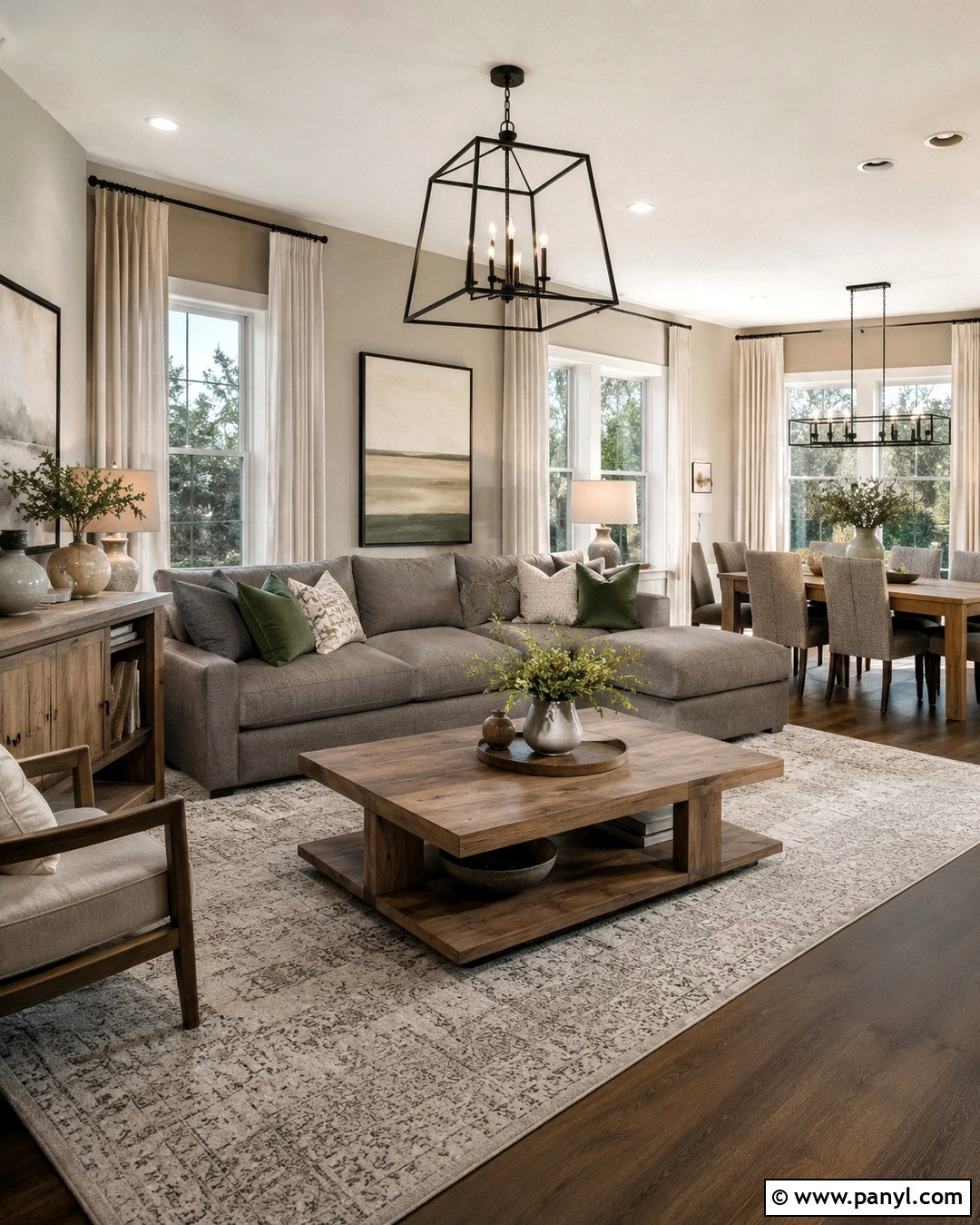 Taupe Walls With A Gray Couch In An Open Floor Plan - 20 Taupe Walls Grey Couch Ideas