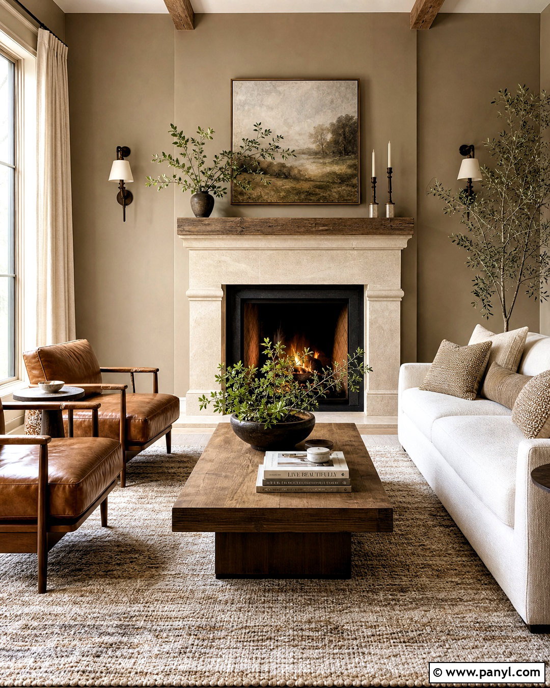 Taupe Walls With A Stone Fireplace - 20 taupe walls living room ideas