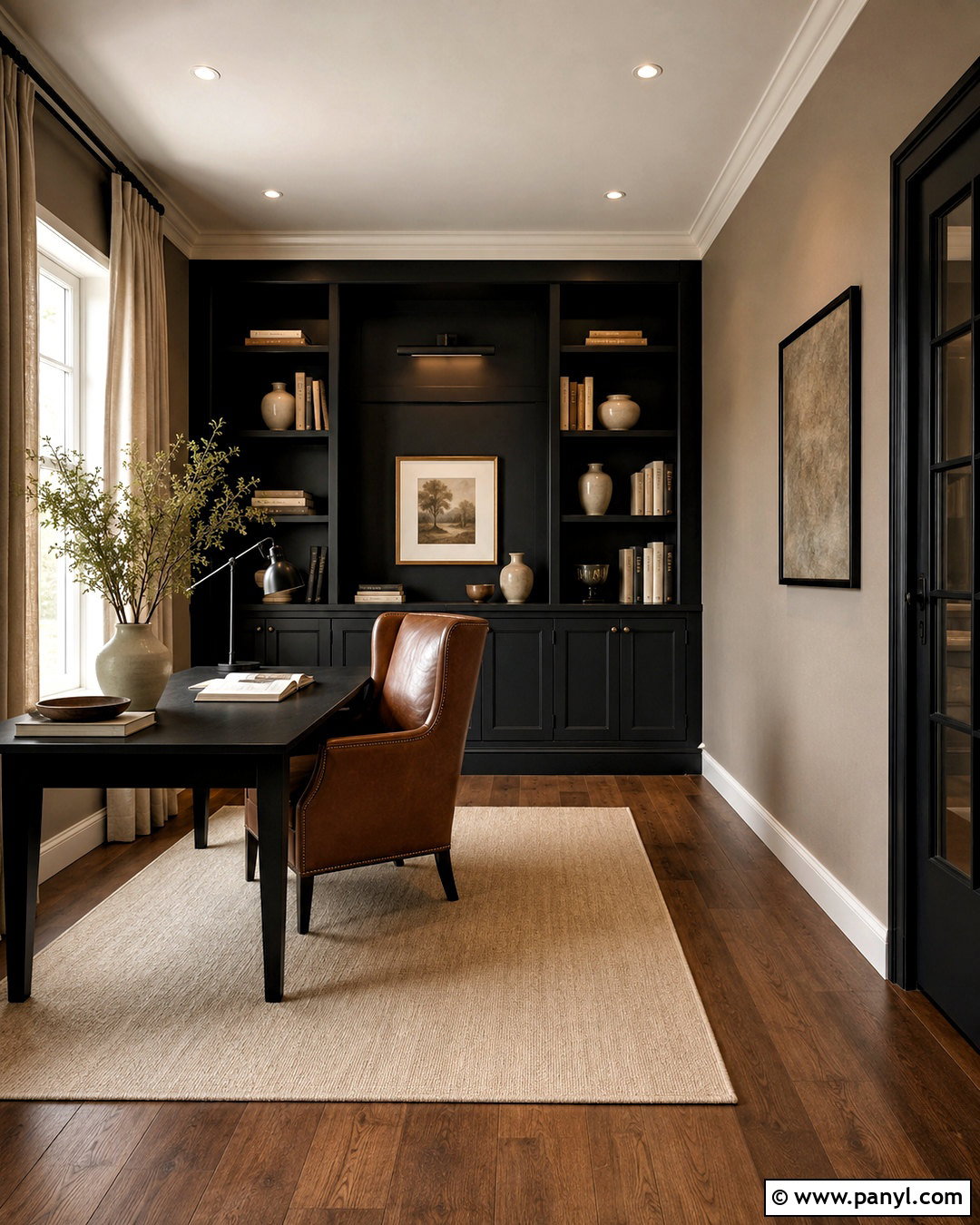 Taupe Walls With Black Built-Ins - 20 Wall Colors That Go With Black Ideas