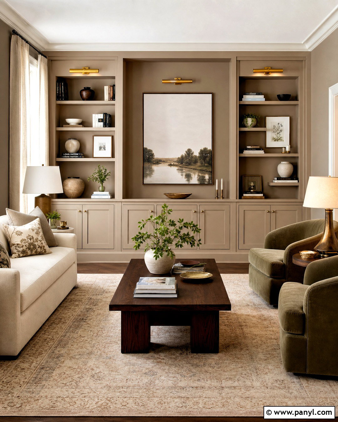 Taupe Walls With Built-In Shelves - 20 taupe walls living room ideas