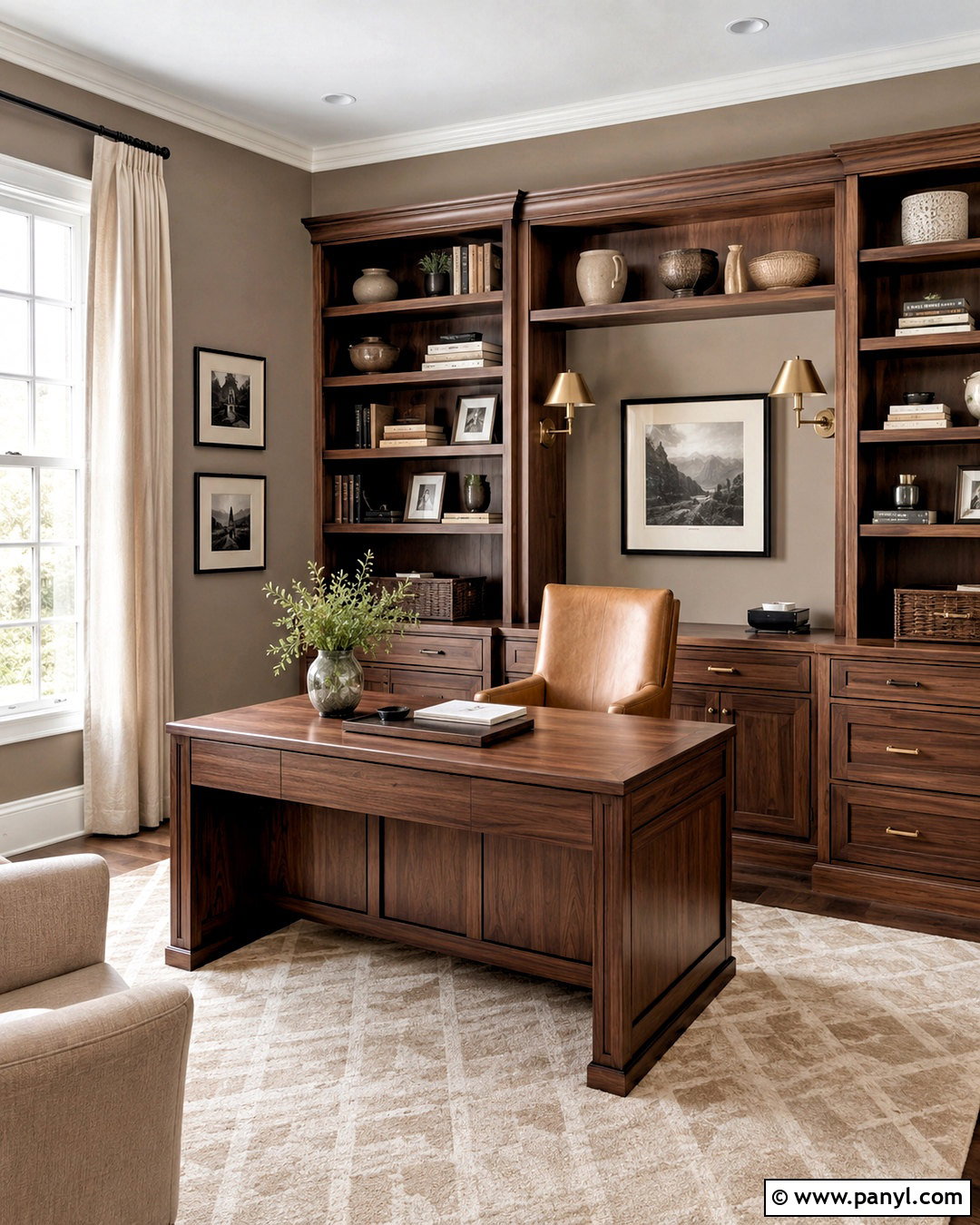 Taupe Walls With Walnut Built-Ins - 35 Taupe Wall Color Ideas