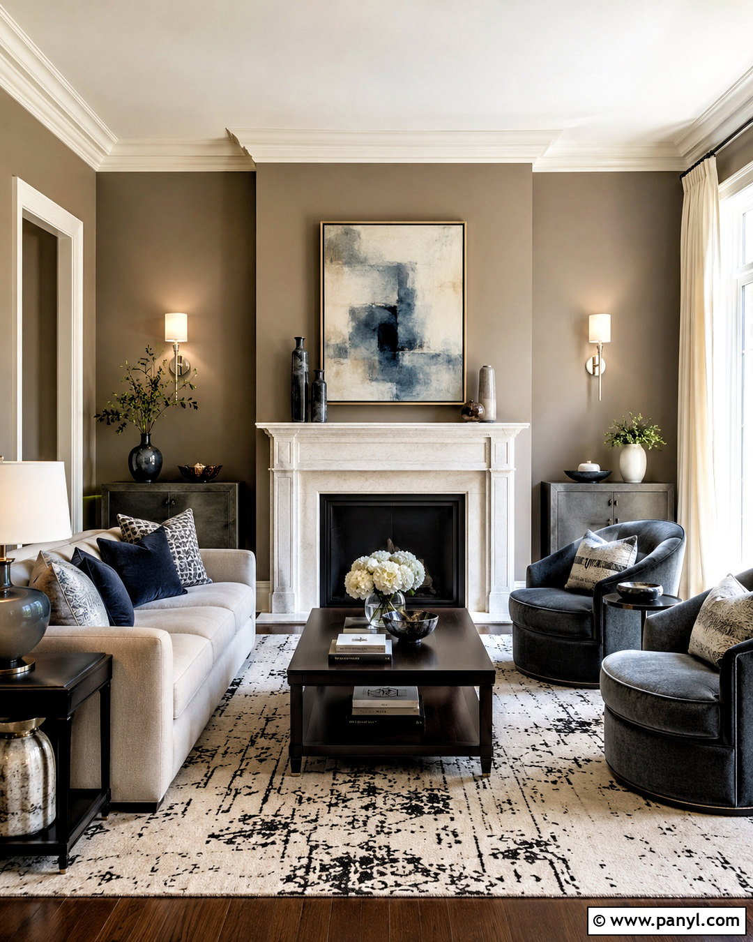 Taupe Walls With a Marble Fireplace - 35 Taupe Wall Color Ideas