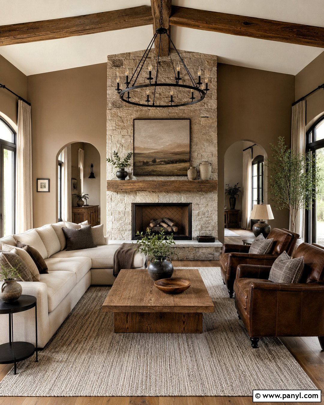 Taupe Walls With a Stone Fireplace - 35 Taupe Wall Color Ideas