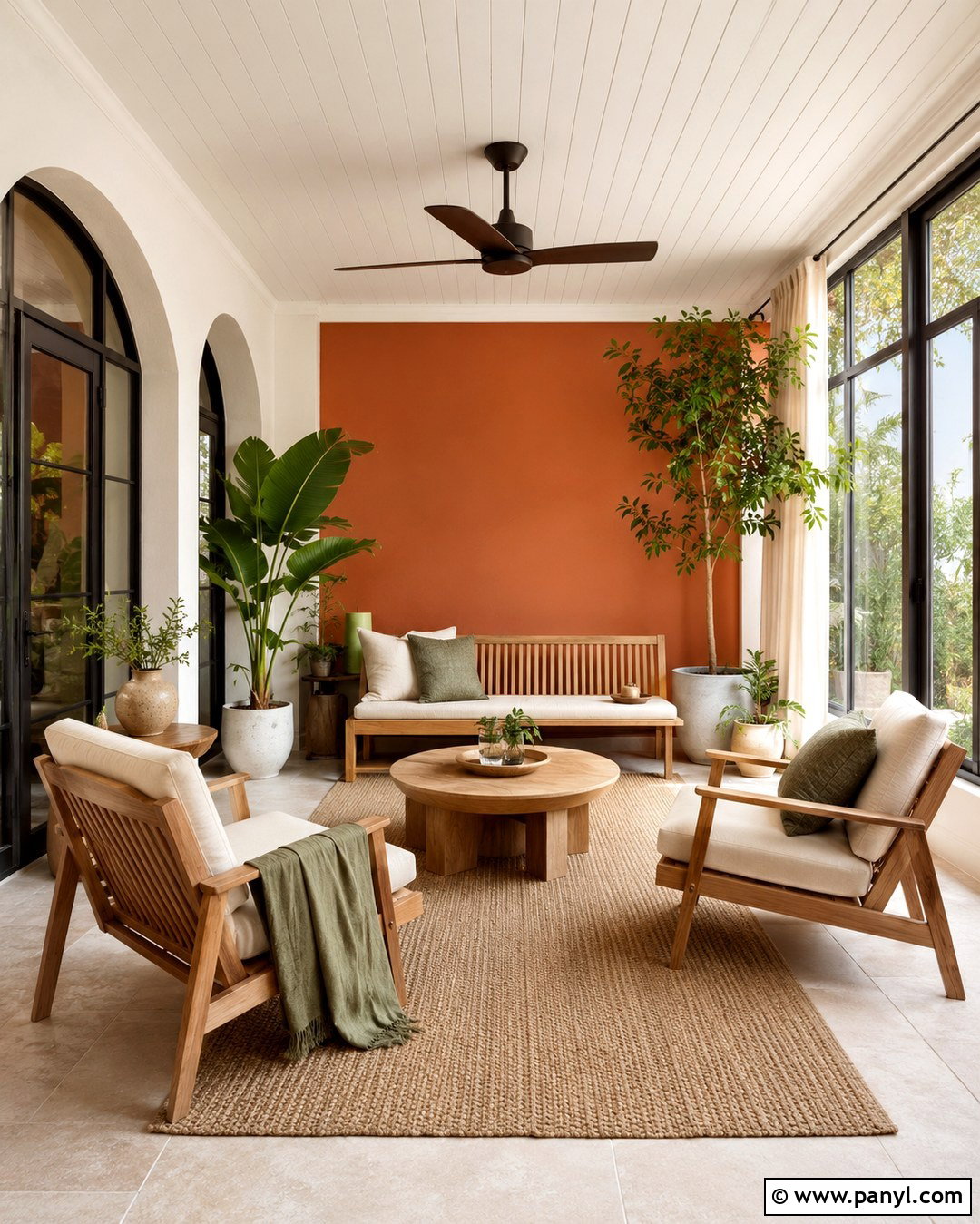 Teak And Terracotta Walls - 20 Wood And Wall Color Combination Ideas