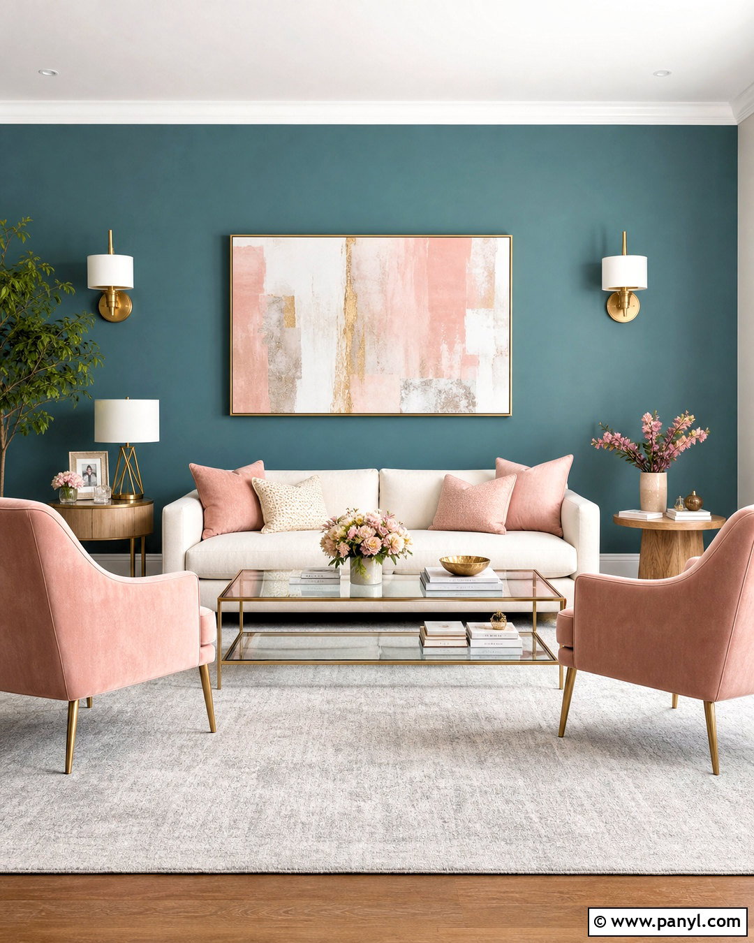 Teal Accent Wall With Blush Pink - 20 teal accent wall living room ideas