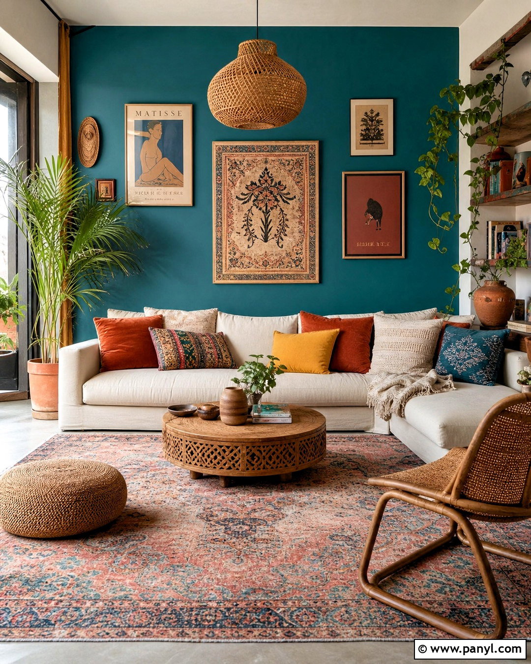 Teal Accent Wall With Boho Decor - 20 teal accent wall living room ideas