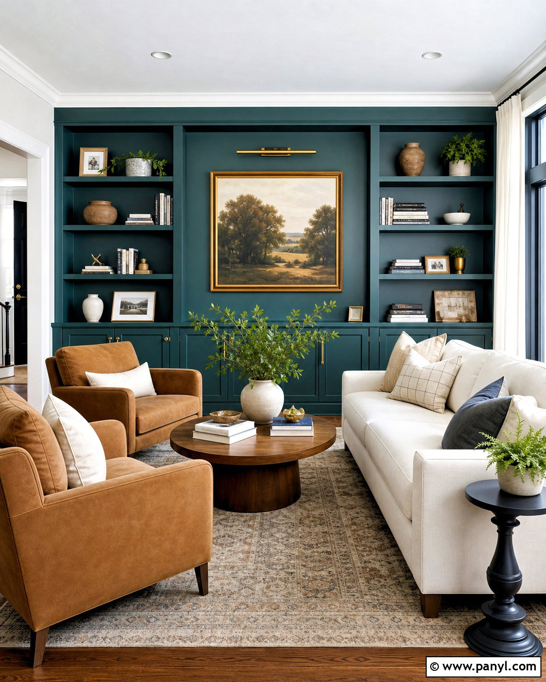 Teal Accent Wall With Built-In Shelves - 20 teal accent wall living room ideas