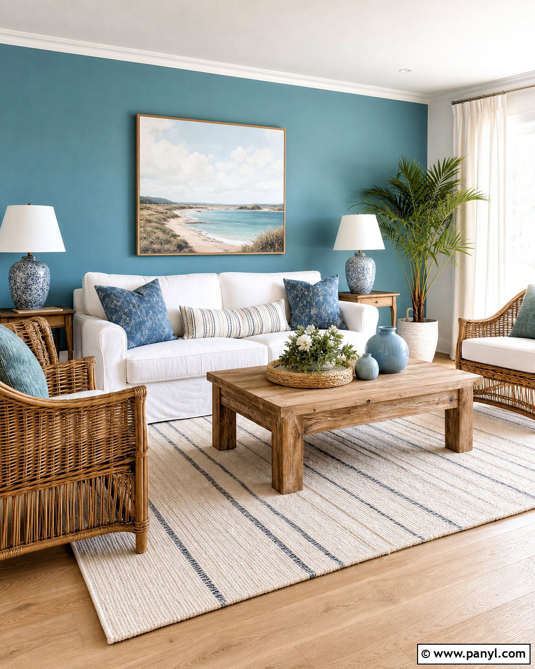 Teal Accent Wall With Coastal Decor - 20 teal accent wall living room ideas