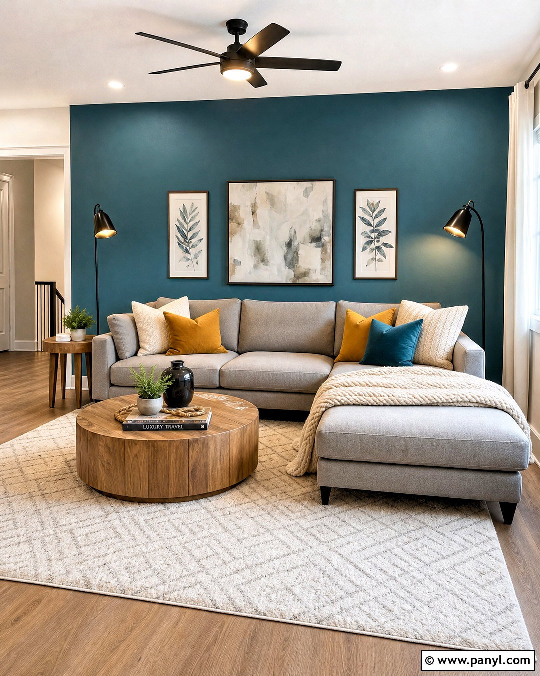 Teal Accent Wall With Gray Sectional - 20 teal accent wall living room ideas