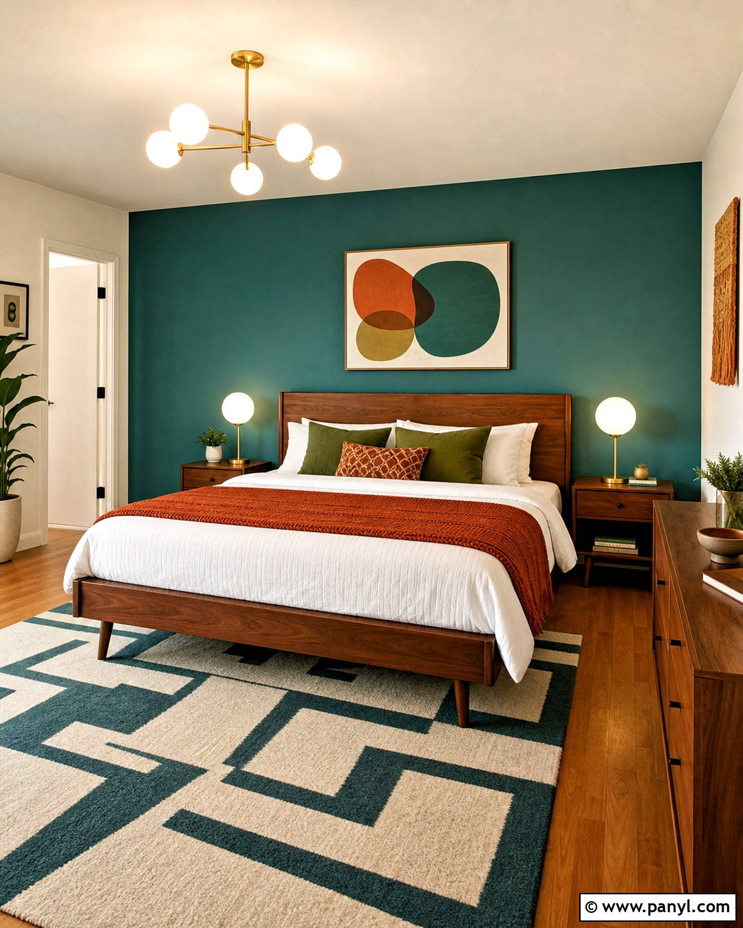 Teal Accent Wall With Midcentury Furniture - 20 teal accent wall bedroom ideas