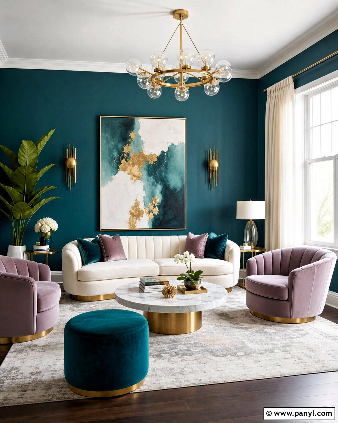 Teal Accent Wall With Modern Glam Decor - 20 teal accent wall living room ideas