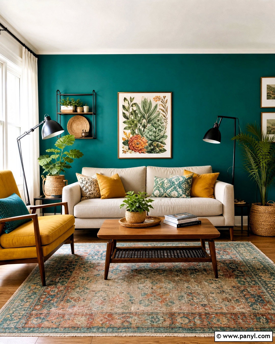 Teal Accent Wall With Mustard Decor - 20 teal accent wall living room ideas