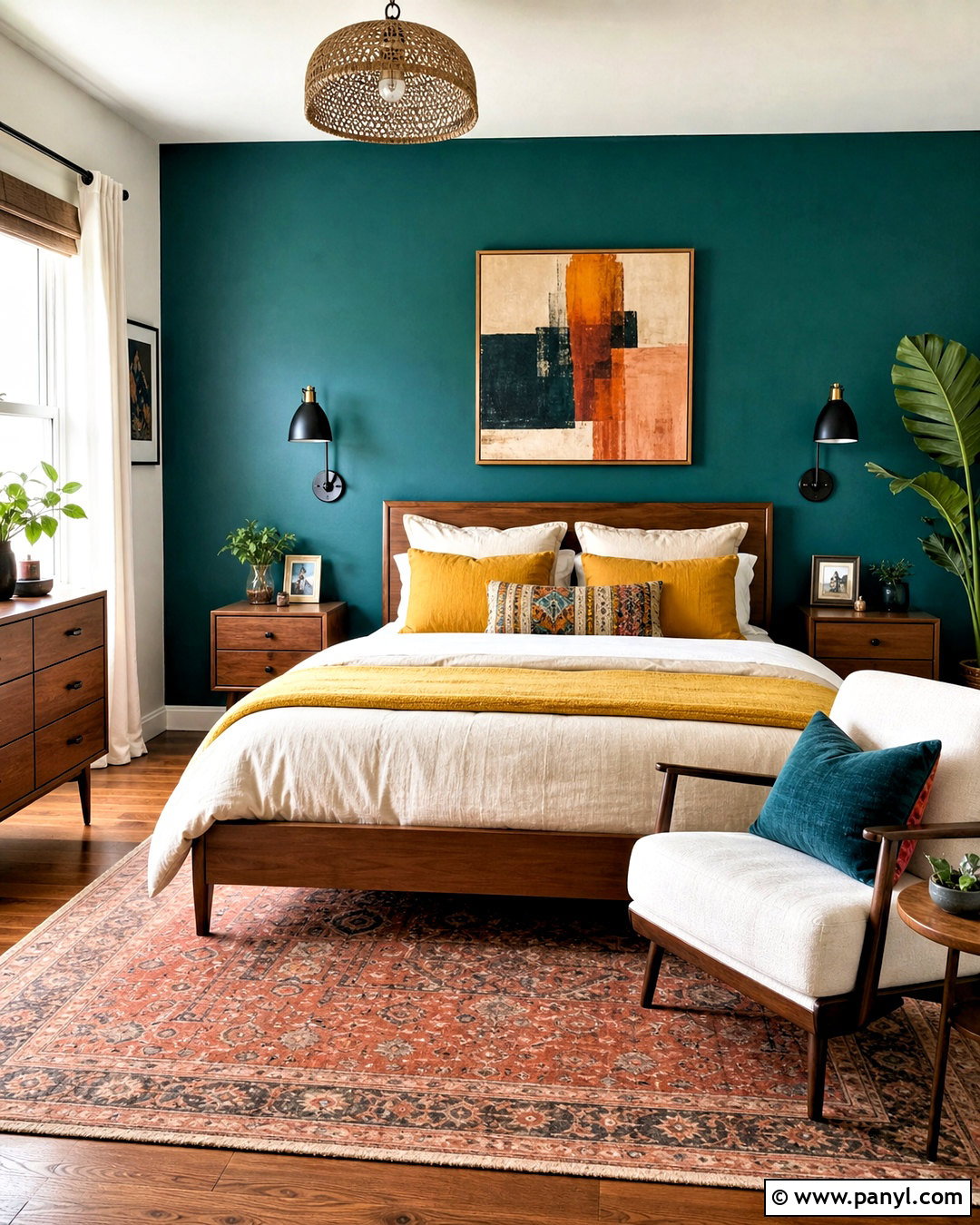 Teal Accent Wall With Mustard Yellow Decor - 20 teal accent wall bedroom ideas