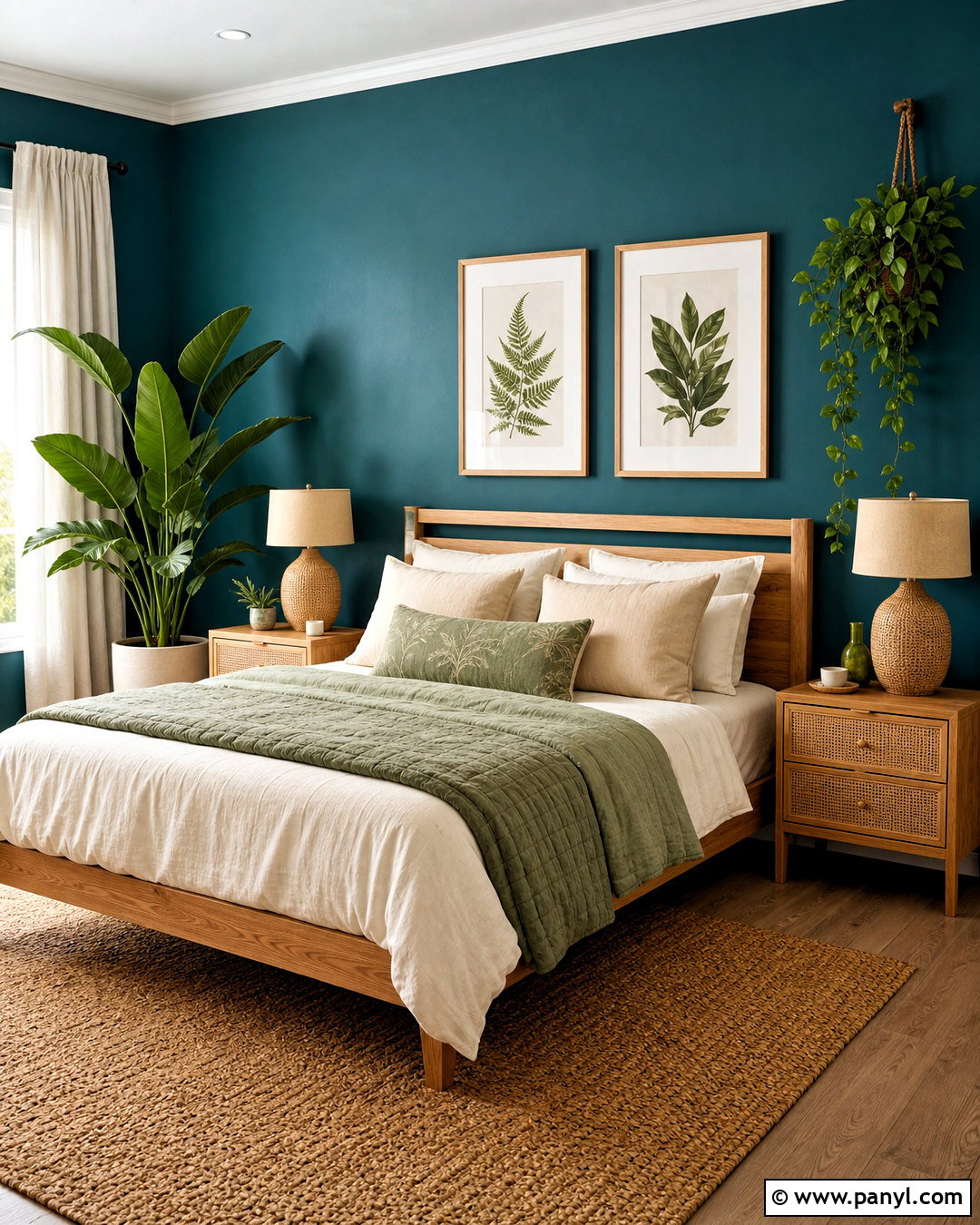 Teal Accent Wall With Natural Greenery - 20 teal accent wall bedroom ideas