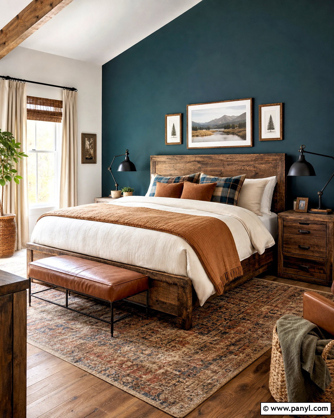 Teal Accent Wall With Rustic Wood Furniture - 20 teal accent wall bedroom ideas