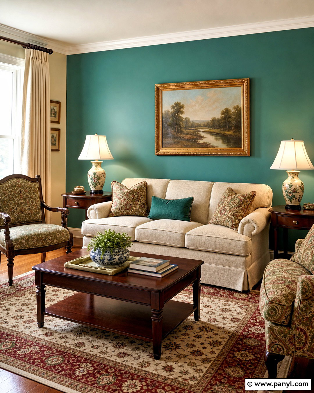 Teal Accent Wall With Traditional Decor - 20 teal accent wall living room ideas
