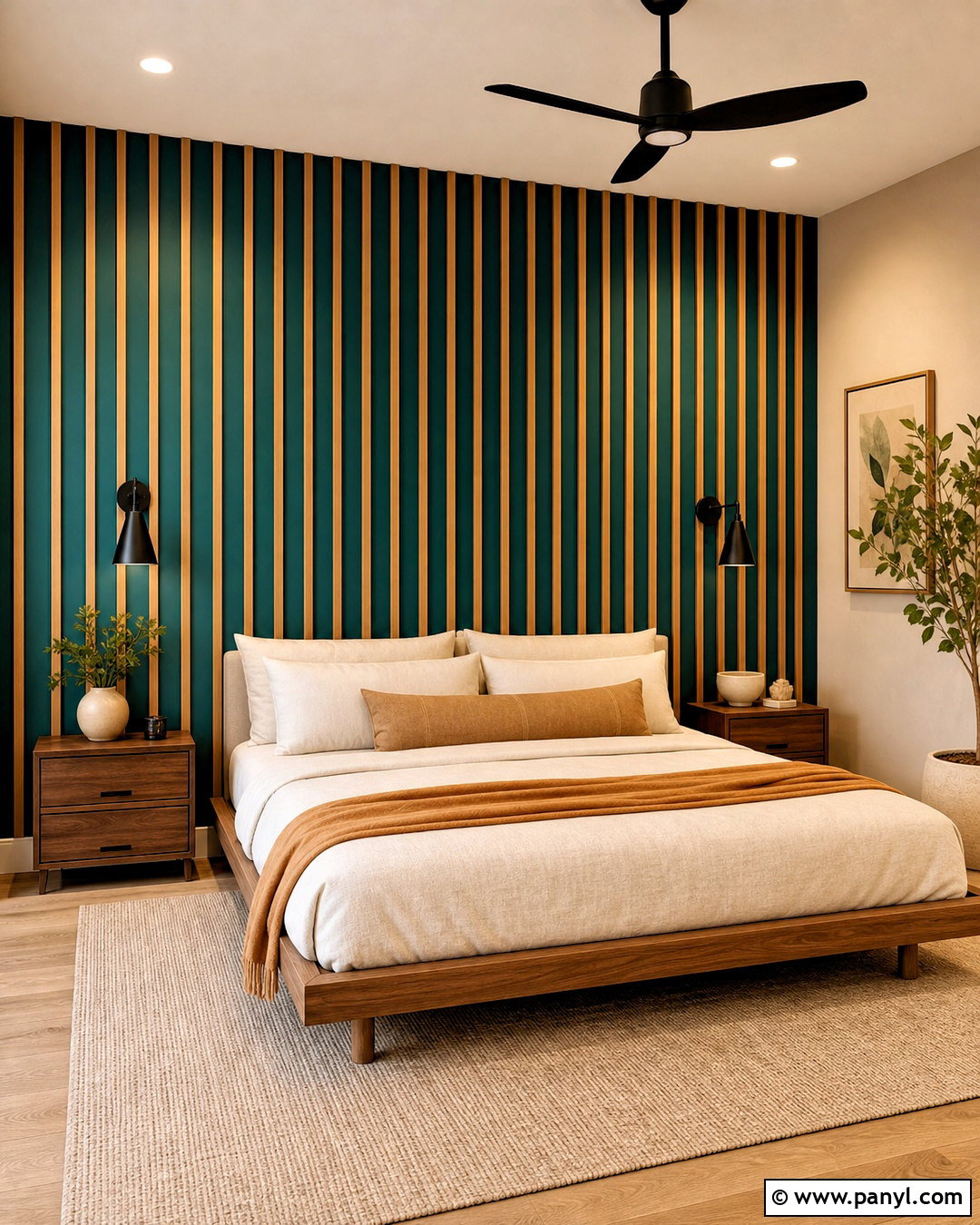 Teal Accent Wall With Wood Slats - 20 teal accent wall bedroom ideas