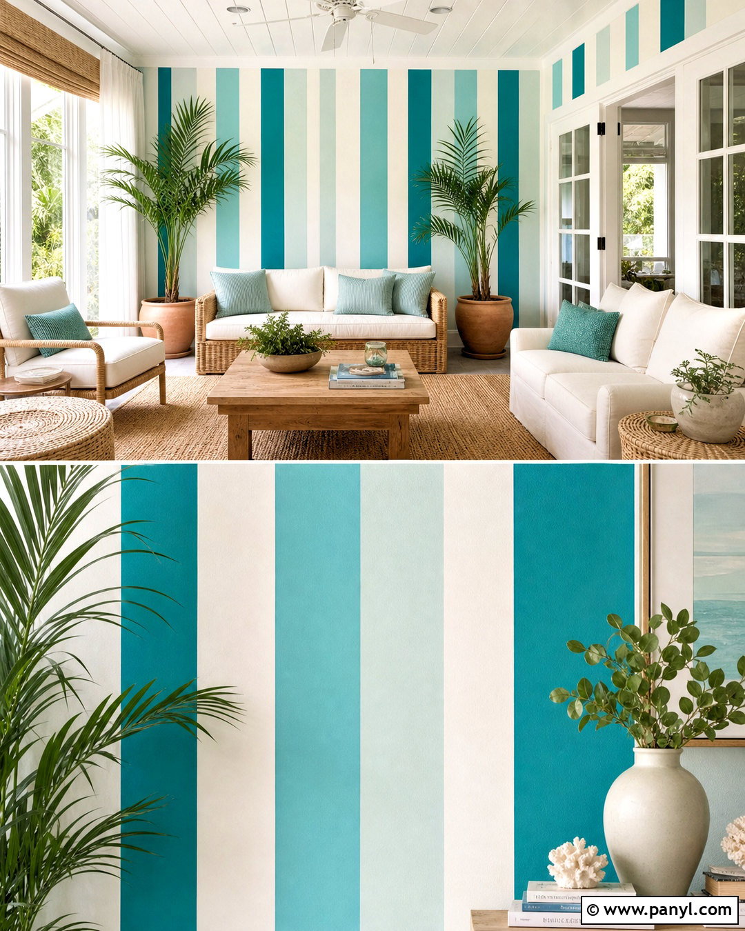 Teal And Aqua Vertical Striped Sunroom - 20 striped walls vertical ideas