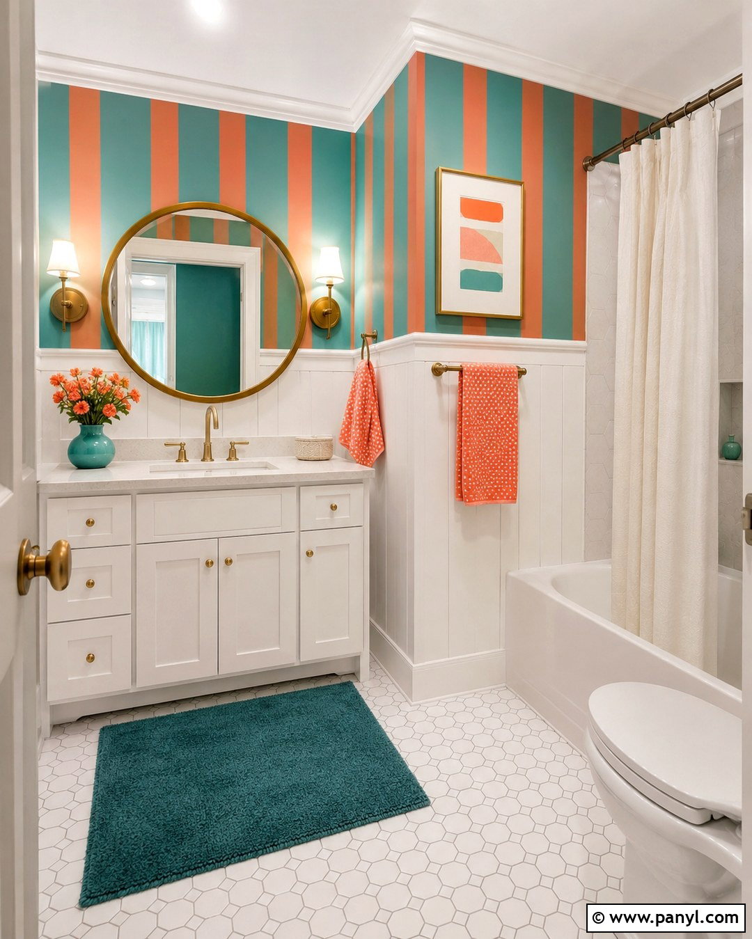 Teal And Coral Striped Wall - 20 Striped Wall Paint Colors