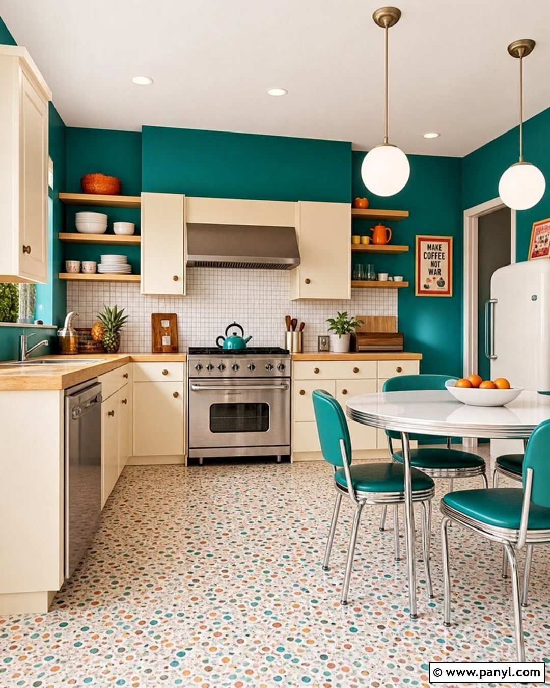 Teal And Cream Kitchen Wall Paint - 30 retro wall paint ideas