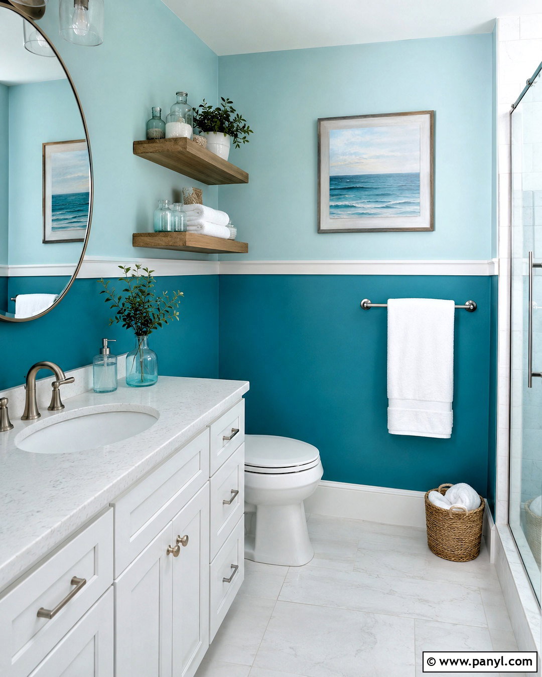 Teal And Pale Aqua Split Painted Bathroom Walls - 35 Split Painted Walls