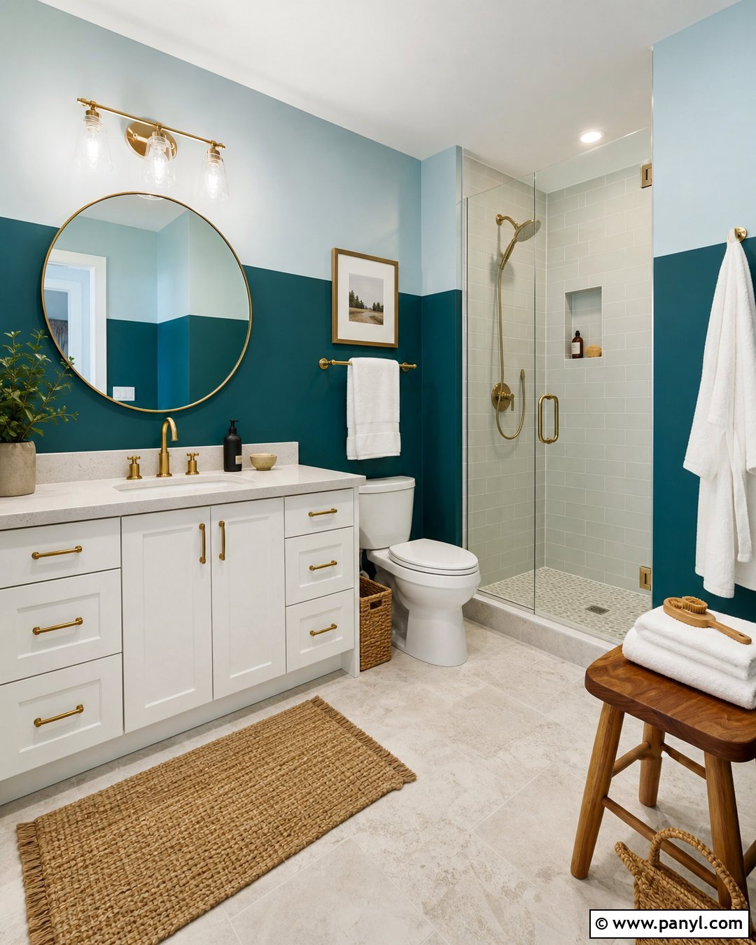 Teal And Pale Blue Half Painted Walls - 35 half and half painted walls