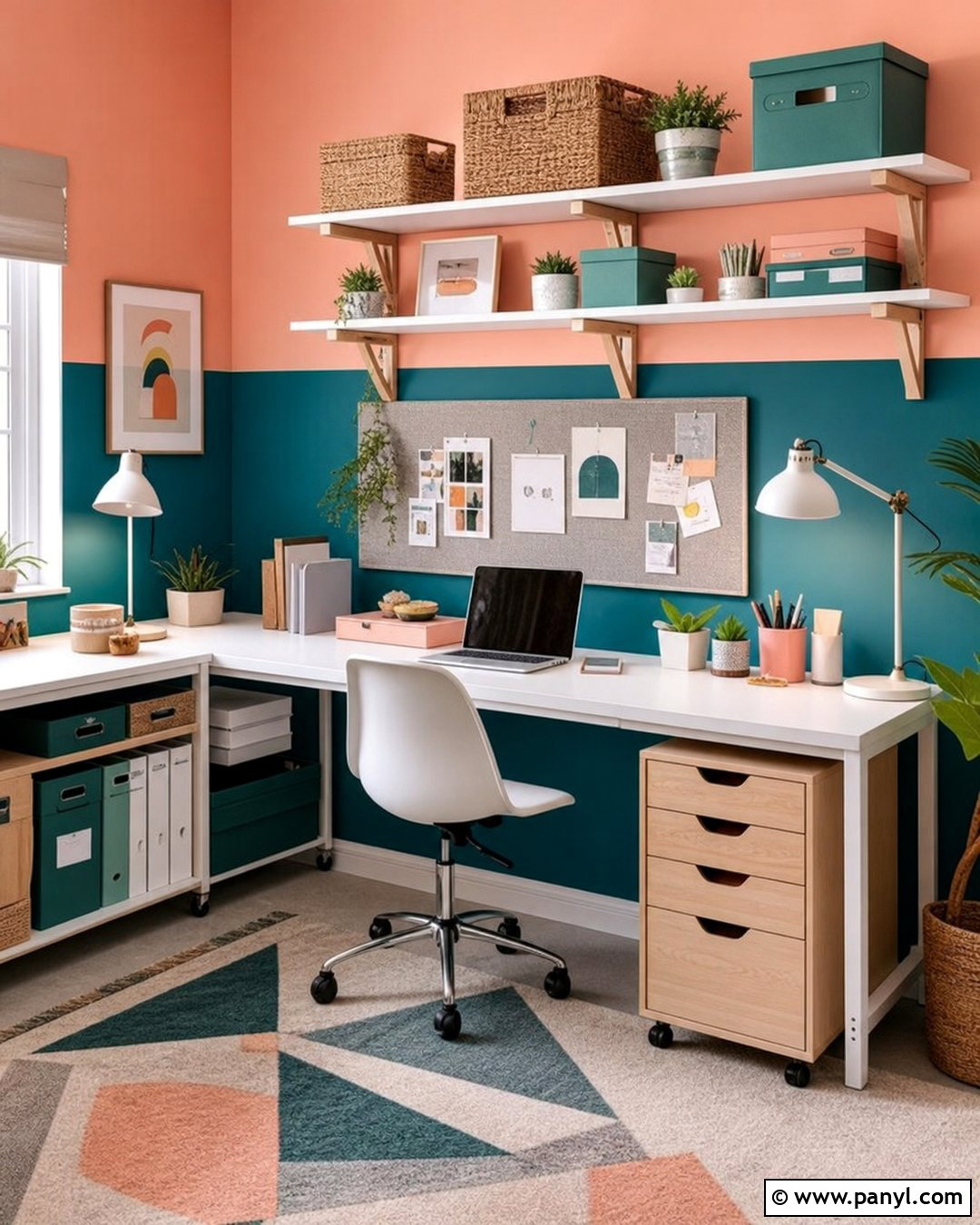 Teal And Peach Two Color Wall - 25 2 Color Wall ideas