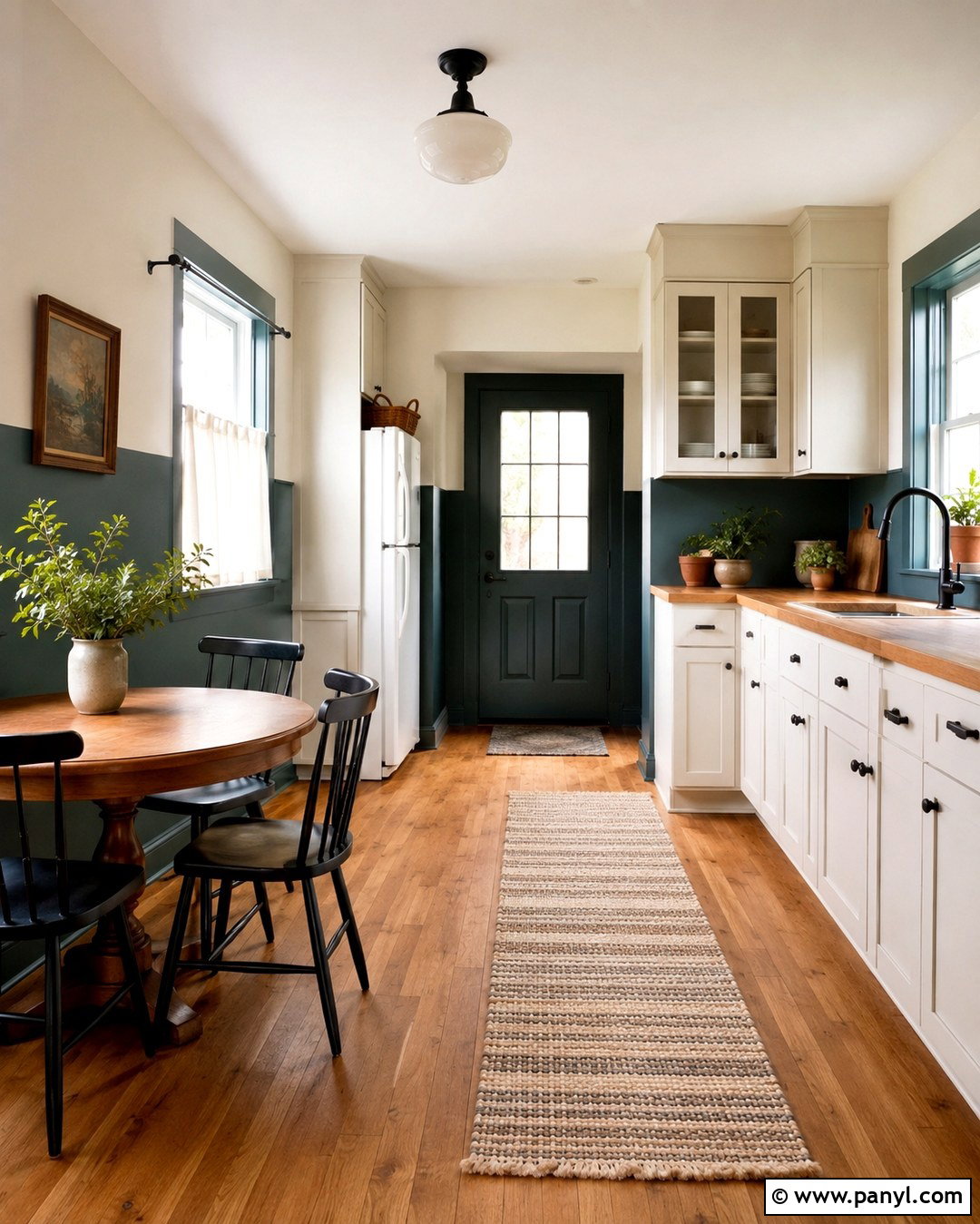 Teal And Soft White Half-Painted Kitchen - 20 Room Painted Half And Half Ideas