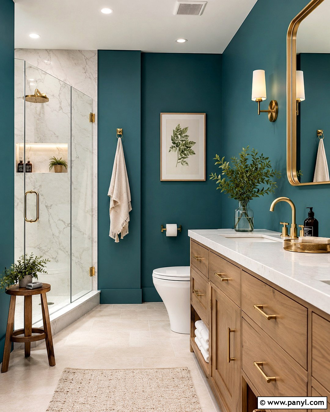 Teal Bathroom With Gold Hardware - 20 Teal Walls With Gold Accents