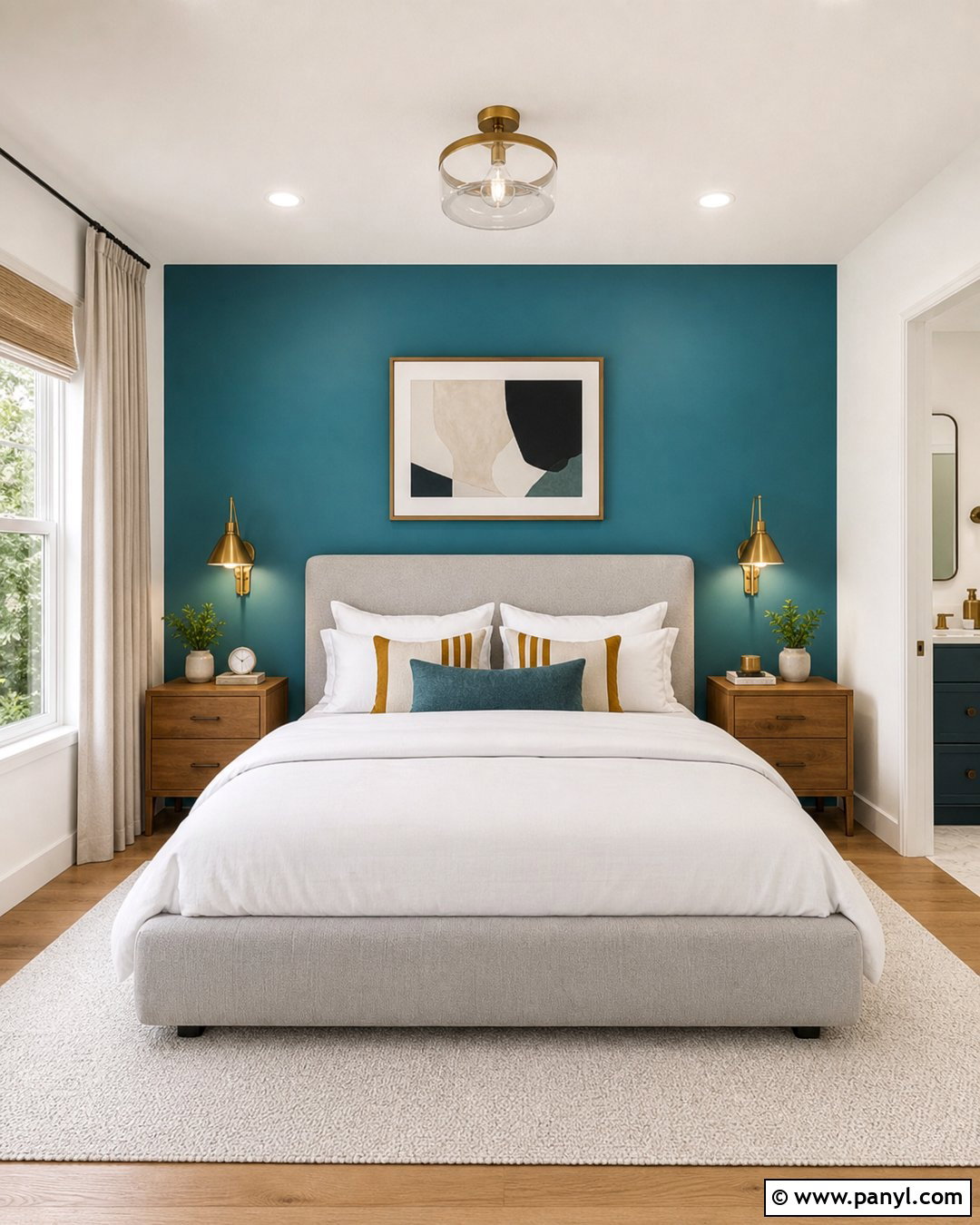 Teal Bedroom Accent Wall With White Walls - 30 teal painted walls