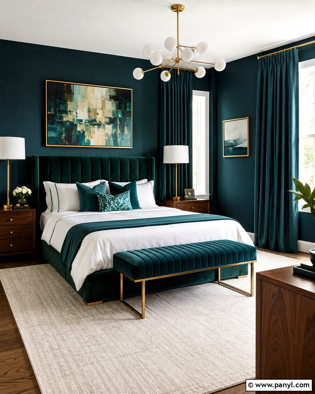 Teal Bedroom With Emerald Velvet - 20 blue green bedroom ideas