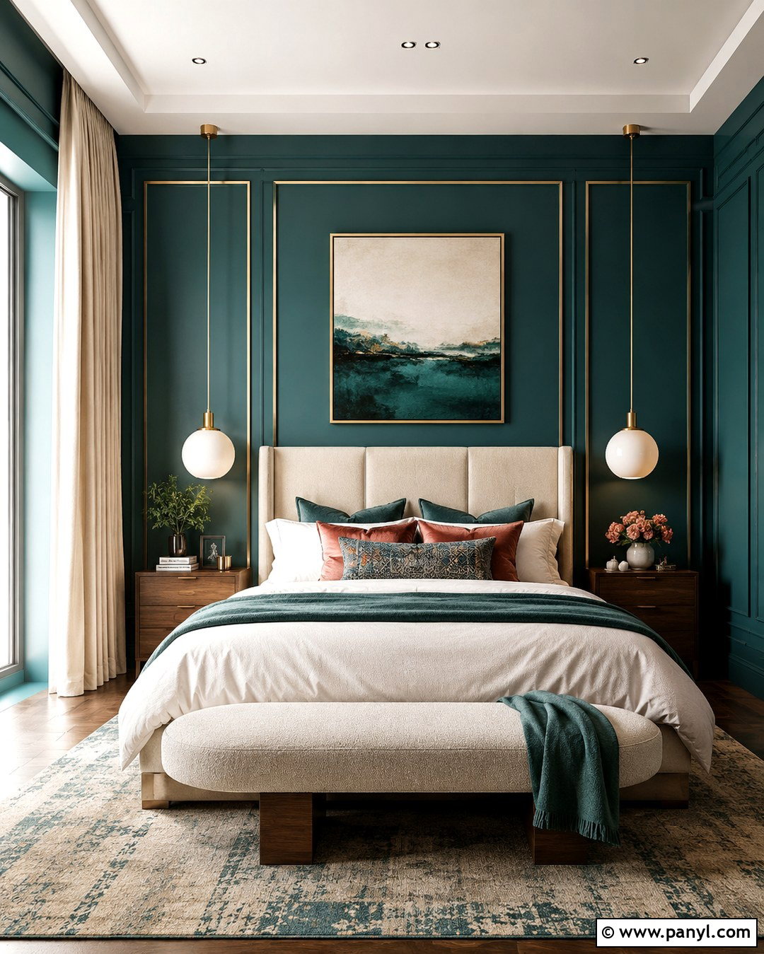 Teal Bedroom With Gold Wall Panels - 20 Teal Walls With Gold Accents