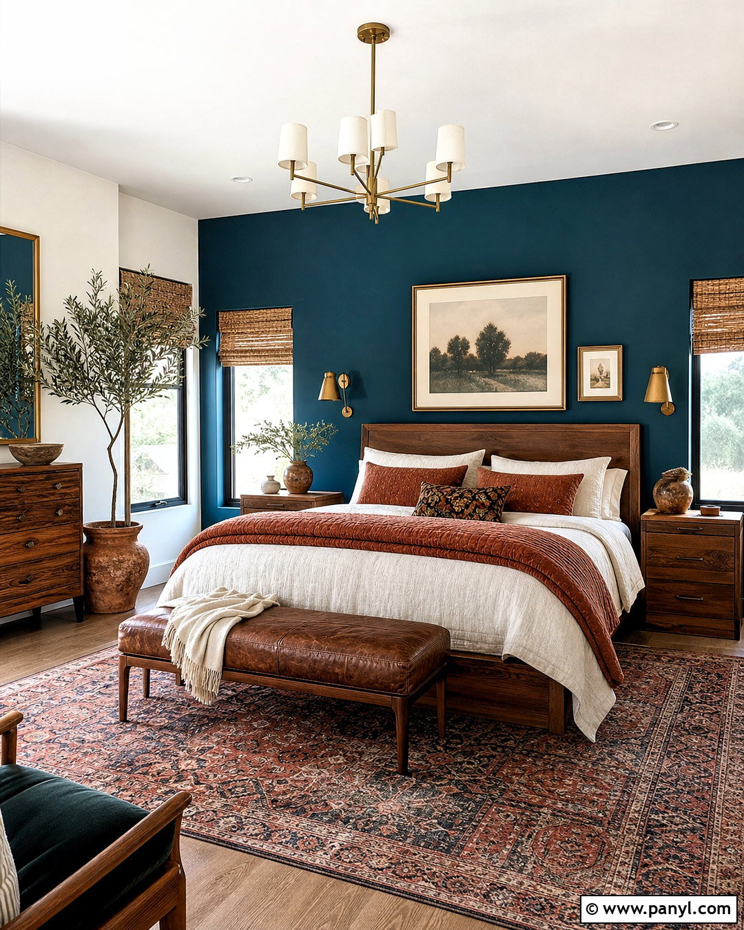 Teal Blue Accent Wall With Rust Decor - 20 bedroom blue accent wall ideas