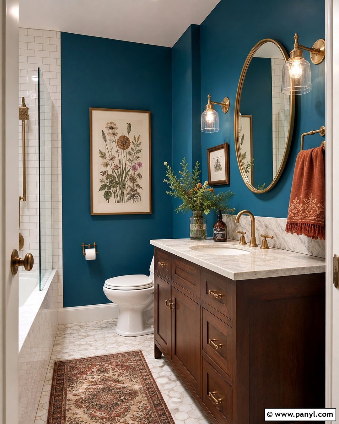Teal Blue Bathroom Walls With Brass - 30 Bathroom Blue Walls
