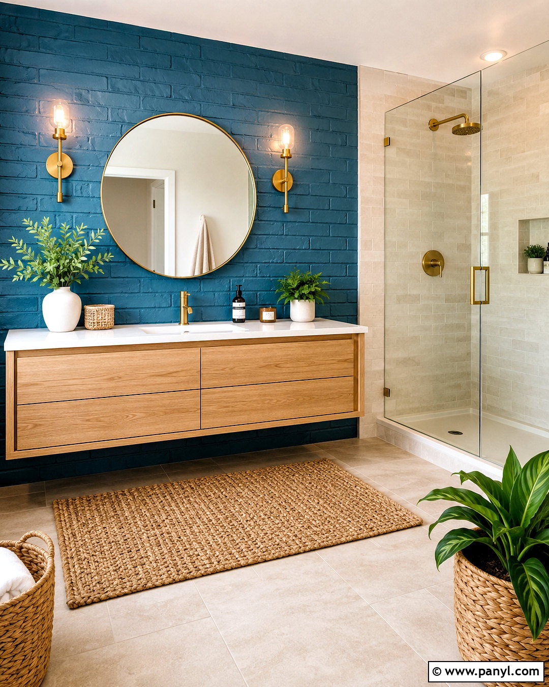 Teal Blue Brick Bathroom Wall - 20 blue brick wall ideas
