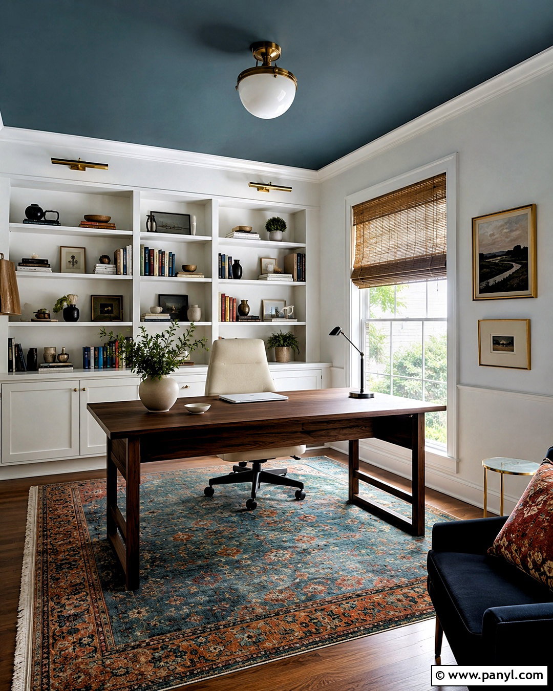 Teal Blue Ceiling Home Office - 20 White Walls With Blue Ceiling Ideas